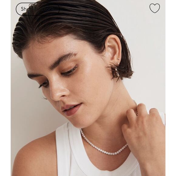 New With Defects Madewell The Tennis Collection Bezel Crystal Necklace Silver - Picture 2 of 6